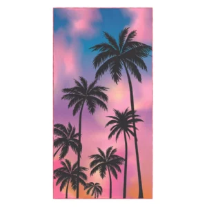 Prosop Plaja Roz cu Model Palmieri din Microfibre cu Uscare Rapida 180x100cm